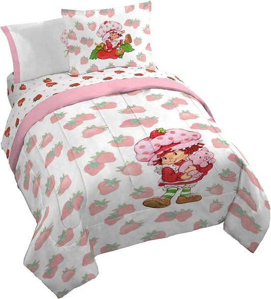 Strawberry Shortcake Queen Comforter Set 7 Piece Kids Bedding, Pink | Bed in a Bag, Comforter Sheets Shams Pillowcases, Official Brand, Soft Microfiber, Machine Washable, Girls Gift by JayFranco