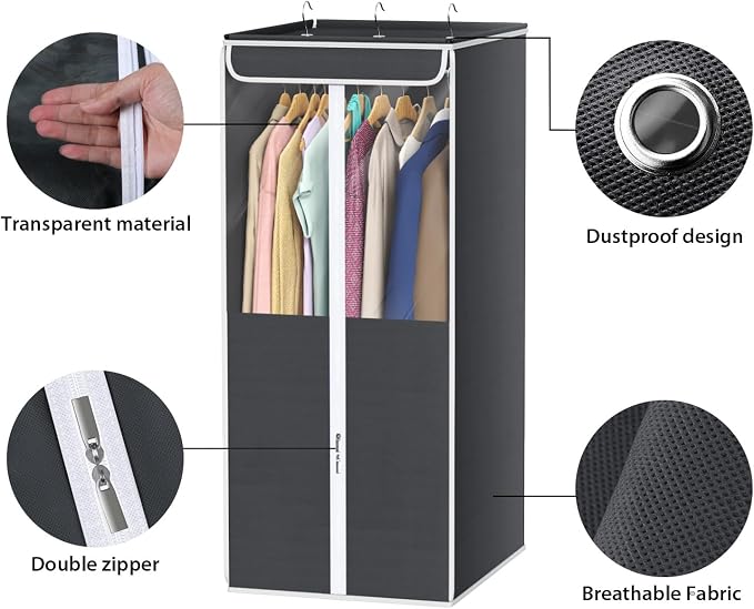 Univivi Garment Bags for Hanging Clothes, 2 Pack Large Clothes Storage Bags Closet Organizer with Clear Window, Premium Hanging Garment Storage Bag for Suits, Coats, Dresses, 40" (Dark Grey) - Image 5
