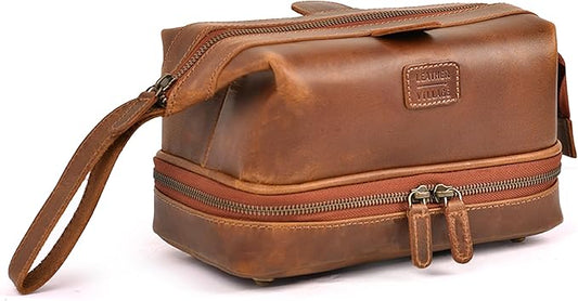 LEATHER VILLAGE Genuine Leather Dopp Kit – Large Travel Toiletry Bag with Waterproof Lining, Dual-Zip Design for Men & Women, Organizer for Shaving, Makeup & Essentials - Tan by LeatherVillage