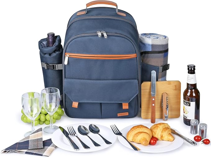 Sunflora Picnic Backpack for 2 Person Set Pack with Insulated Waterproof Pouch for Couple Outdoor Camping (Navy) - Image 7