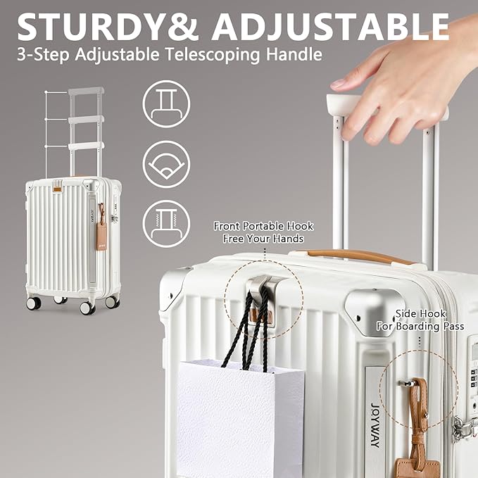 Joyway 3 Piece Set Hardside Expandable Luggage with USB Charging Port and Cup Holder, TSA Lock Spinner Wheels Suitcase for International Travel, Lightweight Carry On Checked Baggage, White - Image 4