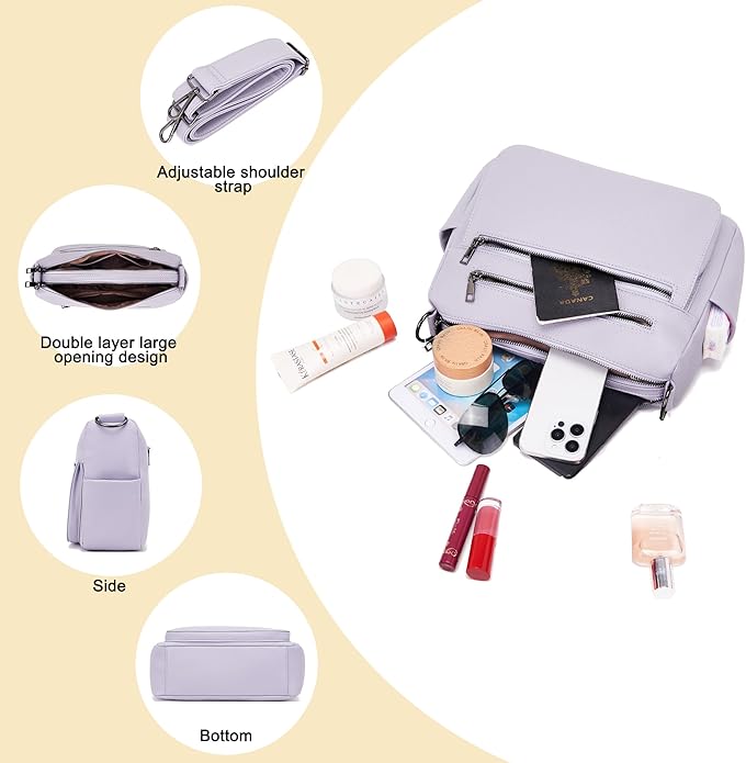 YZAOLL Large Crossbody Shoulder Bag for Women Vegan Leather Tote with Adjustable Wide Strap Work Purse with 10 Pockets