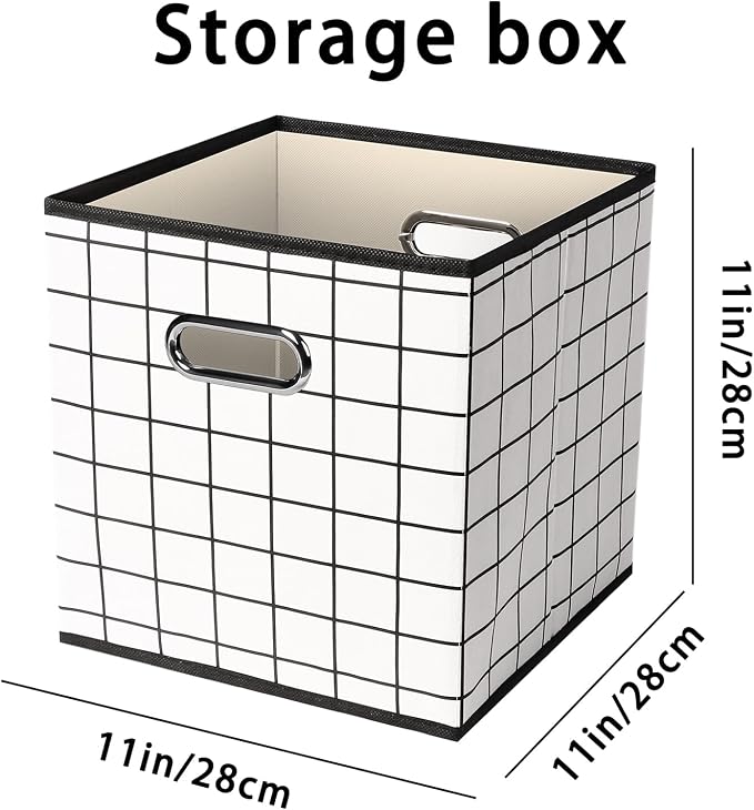 Fabric Cloth Storage Bins,Fabric Cube Organizer with Dual Handles Foldable Cube Storage Baskets for Home Bedroom Storage,Set of 6,(White grid) - Image 2
