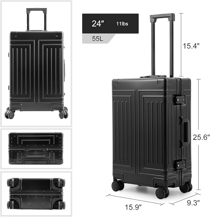 All Aluminum Magnesium Carry On Luggage，Cut from Whole Aluminum Sheet，22x14x9 Airline Approved ，（3rd Generation，Premium Magnesium Metal zipperless suitcase ） (black, 24inch) - Image 6