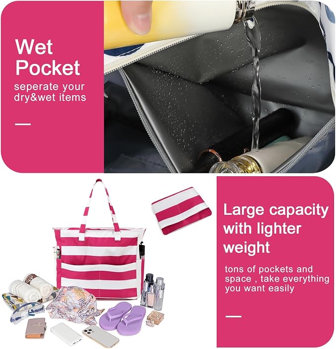 Bluboon Waterproof Beach Tote Pool Bags for Women Ladies Extra Large Carry On Bag With Wet Compartment for Weekender Travel - Image 5
