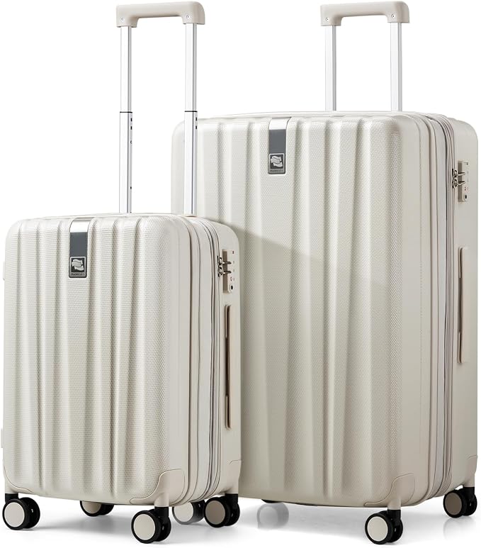 Hanke Expandable Hard Shell Luggage Sets 2 piece Carry On Luggage with Wheels Suitcases Lightweight Checked Travel Luggage Rolling Large Suitcase Travel Luggage Bag Woman Men 20/29 Inch(Ivory White) by Hanke