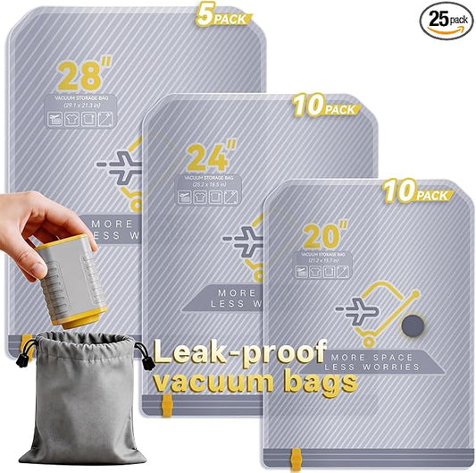 25-Pack Vacuum Bags for Travel with Wireless Rechargeable Pump, Carry-on Size Compression Packing Bags for Luggage & Suitcase, Space Saver for Clothes & Clothing, 25 Combo Travel Size, Fast 3S Vacuum by TheArtofSmartTravel