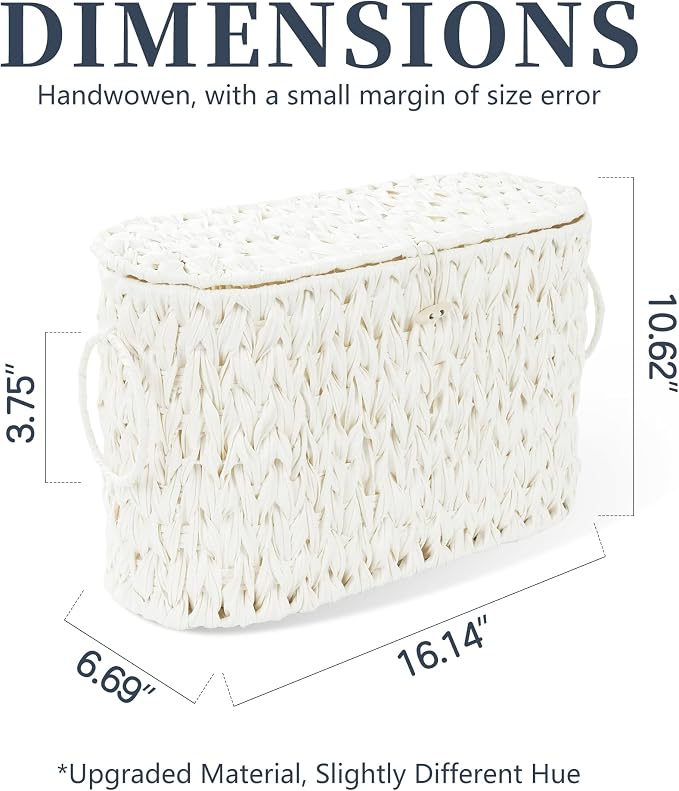 Coeusy Toilet Paper Basket,Wicker Toilet Paper Storage with Lid,Decorative Boho Wicker Basket for Bathroom,Free Standing-Cream White - Image 3