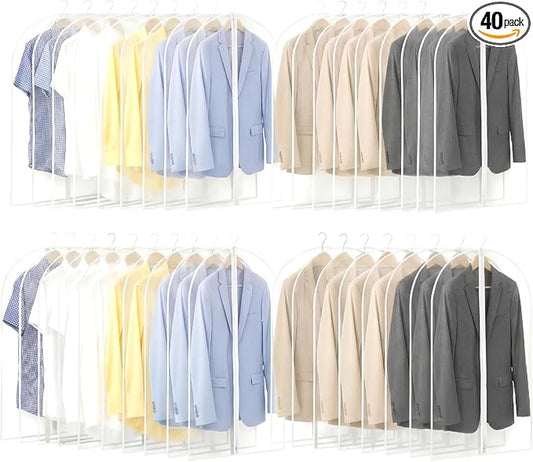Amylove 40 Pcs 24 x 40 Inch Garment Bags Bulk Hanging Clothes Storage Covers for Closet Organization Dustproof Long Dress Bag Set for Wedding Dresses Gowns Coats Travel Suit (Translucent) by Amylove