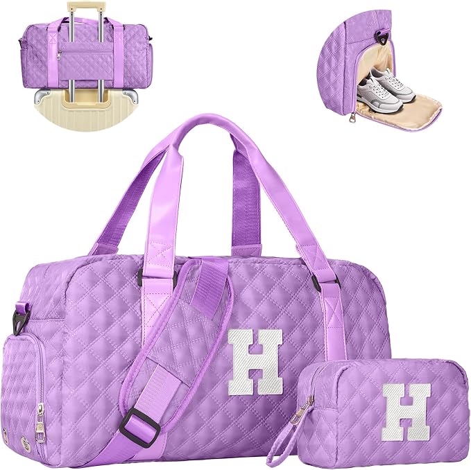 Elilier Duffel Bag, Girls Gift Bag Teens, Initial Travel Duffel Bag, Personalized Weekender Bag, Monogram Overnight Bag Gift for Grandmother,Tween Girls Gifts Daughter Gifts Niece Gifts, Mothers Gifts by Elilier