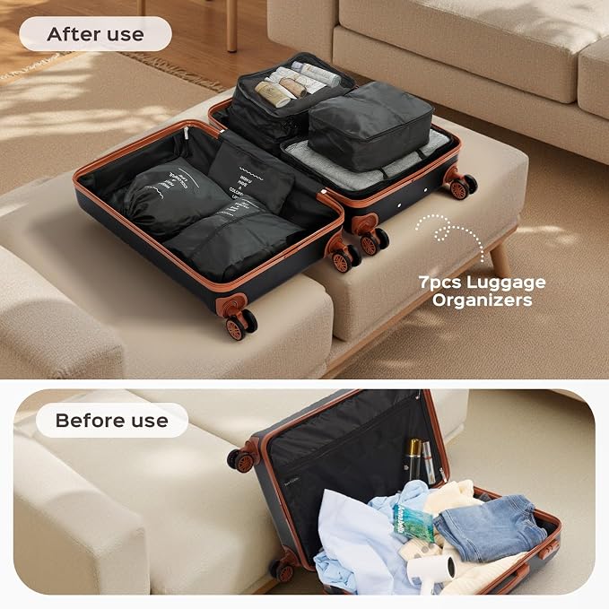 10 Piece Luggage Sets, 3 Piece Suitcase Set, 20 inch Carry on Luggage, 24 inch and 28 inch Checked Luggage with 7PC Packing Bags - Image 9