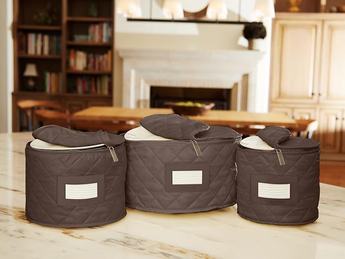 Covermates Keepsakes Dish Storage Set – Padded China & Dinnerware Storage Cases with Dividers, Cup & Stemware Storage, Quilted Polyester Protection, ID Window, Bronze - Image 7