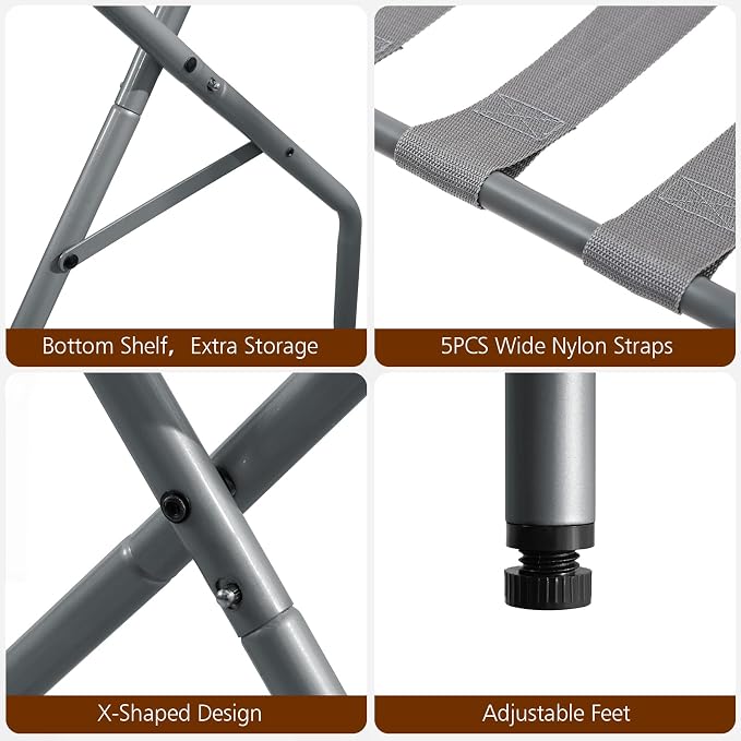 AMHANCIBLE Luggage Rack, Foldable Suitcase Stands Set of 2, Metal Luggage Holder for Guest Room, Bedroom, Hotel, Holds up to 110 lb, Easy Assemble, Grey,HLR01GY - Image 6