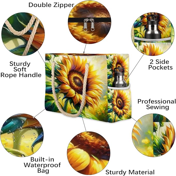 Large Beach Bag with Zipper Beach Bags for Women Water Resistant Swim Pool Bag - Image 5