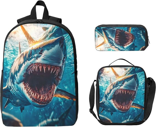 Fish Ocean Kid Backpack Set with Lunch Bag & Pencil Case Large Capacity School Bag 17 Inch Bookbag for Boy Girl by thmnj