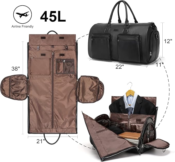 Convertible Garment Bag, Carry-On Suit Bag with Shoulder Strap | 2-in-1 lightweight garment travel bag for men and women, suit bag with shoulder strap for weekend getaways - Image 2
