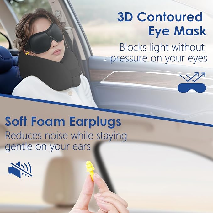 jiaao Travel Pillow Memory Foam Neck Pillow for Airplanes | Adjustable Neck Support | Eye Mask, Earplugs & Storage Box | Flights, Road Trips, Car, Train & Home Use - Image 5