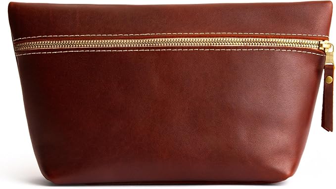 Portland Leather Goods Makeup Bag – Travel Friendly Cosmetic Bag with Zipper Closure for Organizing Makeup & Toiletries – Handmade from the Finest Full-Grain Hides – Extra Large, Cognac by PortlandLeatherGoods