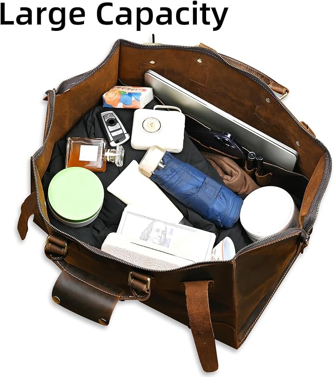 Canvas + Leather Travel Luggage Tote Duffle Gym Suitcase Weekender Overnight Bag For Men Male FB8151 (8151-Dark Brown1) - Image 6