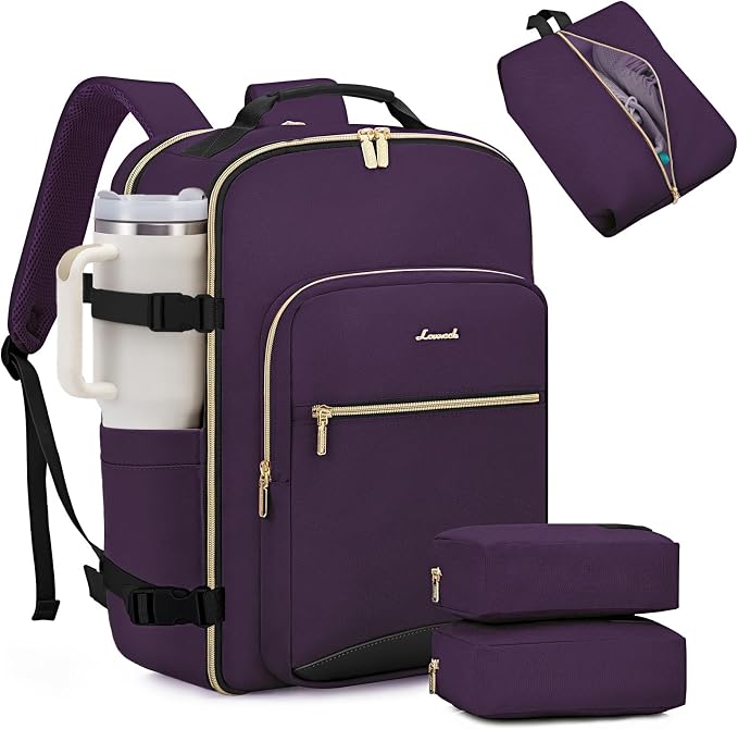 LOVEVOOK 40L Large Travel Backpack for Women Men, 17 Inch Carry on Backpack for Traveling on Airplane, Personal Item Travel Bag Airline Approved, Business Causal Weekender Backpack, Purple-Black by LOVEVOOK