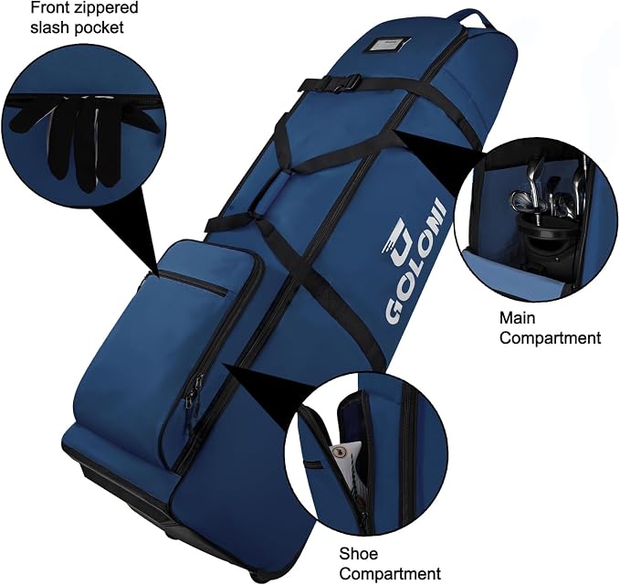 Goloni Golf Travel Bag with Wheels, Airline Golf Travel Case, Padded Rolling Golf Bag with Shoe Compartment - Image 6