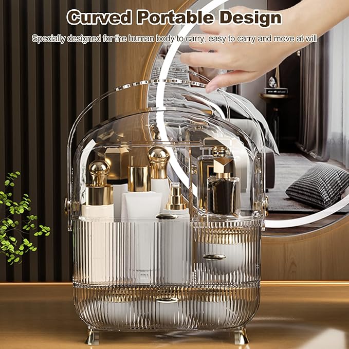 Ergocar Multi-Function Make Up Case Dustproof Cosmetic Storage Box,Cosmetics Skin Care Products Portable Retro Series Case - High Translucent White - Image 4