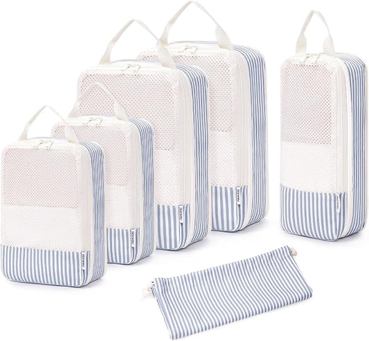 Narwey 6 Set Compression Packing Cubes for Travel Women Men, Travel Cubes for Carry On Suitcase, Durable Compression Luggage Organizer Bags by Narwey