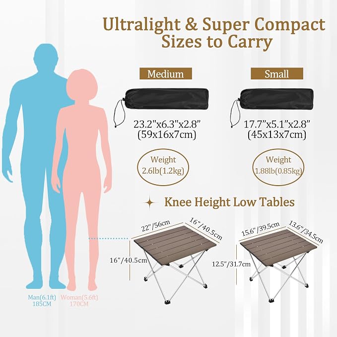 Grope Portable Camping Table with Aluminum Table Top, Folding Beach Table Easy to Carry, Prefect for Outdoor, Picnic, BBQ, Cooking, Festival, Beach, Home (Coffee-S) - Image 3