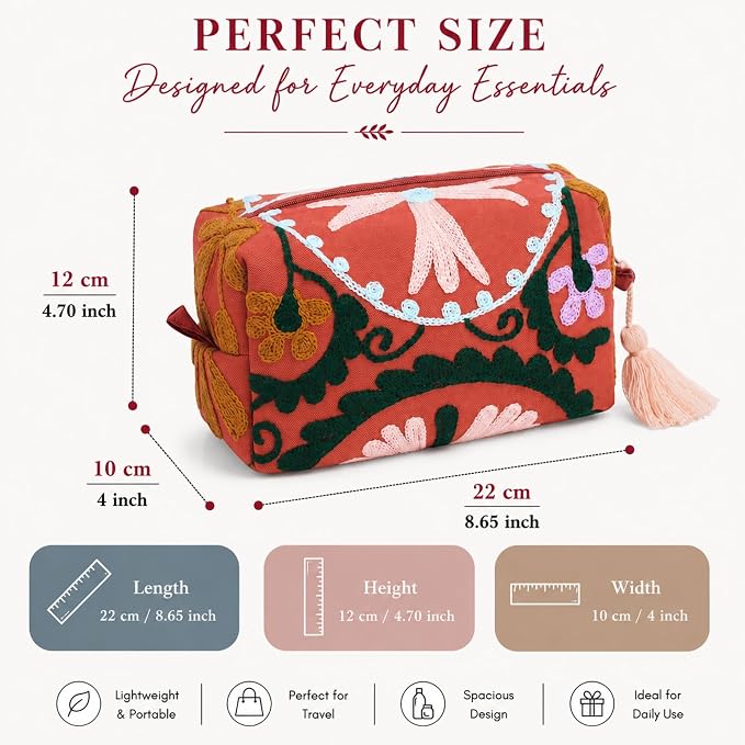 Huar Travel Makeup Bag- Large Capacity Cosmetic Bags for Women - Water Resistance Lining Portable Pouch & Open Toiletry Bag - Perfect Girls Makeup Organizer for Travel Essentials (Orange) - Image 6