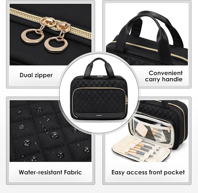 MDODO Travel Toiletry Bag for Women Hanging Water-Resistant Cosmetic Makeup Bag for Full Sized Travel Essentials Must Have (Black) - Image 6