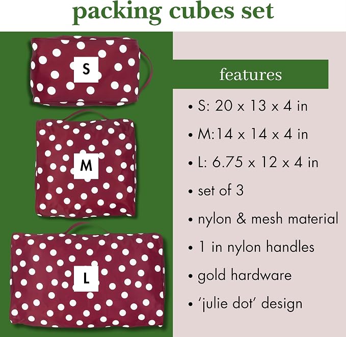 kate spade new york Packing Cube Set of 3, Julie Dot | Pack of Luggage Organizers in 3 Sizes with Mesh Windows, Zipper Closures, and Carry Handles for Travel - Image 9