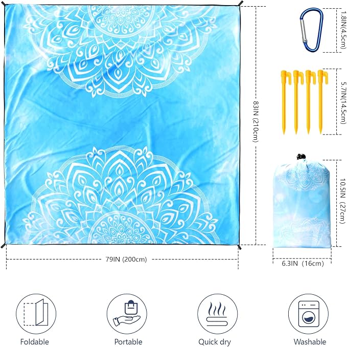 WIWIGO Beach Blanket Waterproof Sandproof Beach Mat 79" X 83"/10'x9'for 2-8 Adults Quick Drying Outdoor Picnic Mat Beach Accessories for Travel, Camping, Hiking - Image 2