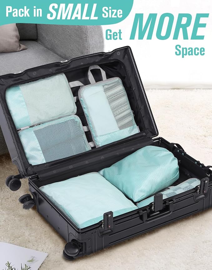 WOOMADA Compression Packing Cubes for Suitcases Travel Essentials 6 Set Rectangle Mesh Expandable Travel Bags Organizer for Luggage - Image 4