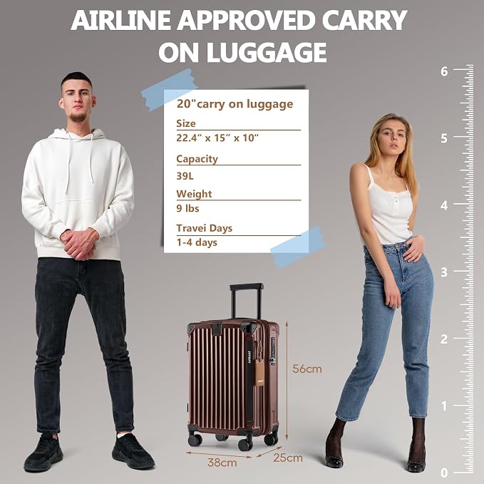 Joyway 20in Carry On Luggage with Cup Holder and USB Port, 25% Expandable Capacity, Smart Suitcase Set with Anti Slip Wheels and Handbag, Perfect for Men and Women (Coffee, Carry-On 20-Inch Handbag) - Image 8