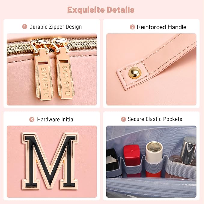 BOYATU Personalized Travel Makeup Bag: 3-in-1 Cosmetic Bag Gift for Women | Initial Make up Bag Organizer - Custom Letters A-Z - Flat Open Portable Toiletry Bag for Birthday Graduation Anniversary - Image 7