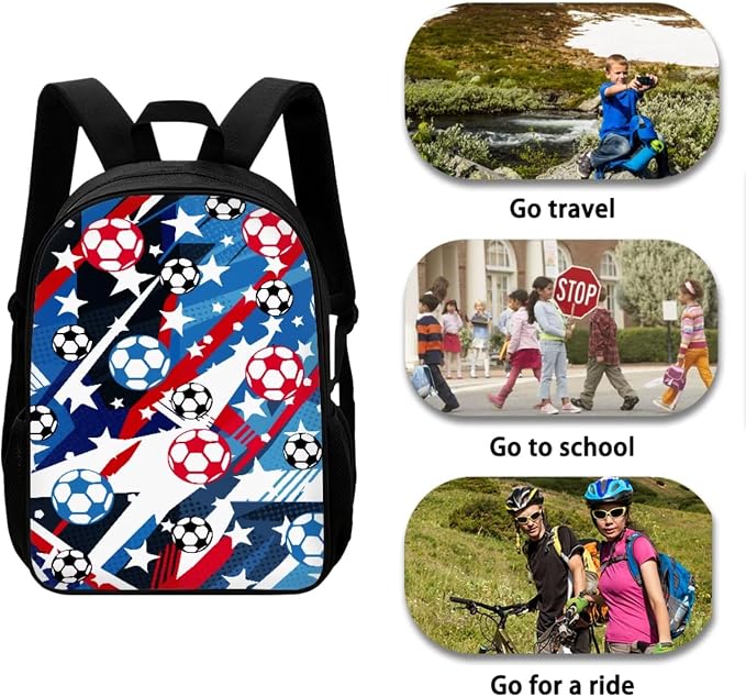 Patriotic Soccer Star Print Reusable School Bookbag Set for Teenage Girls, 4th of July Backpack Set with Insulated Lunch Shoulder Box and Pencil Case, Children's Knapasck Set, Blue - Image 3