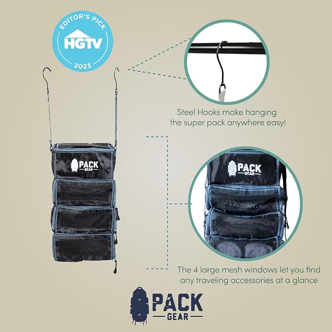 Pack Gear Hanging Carry-On Organizer - Our Standard Hanging Luggage Organizer Fits Any Carry On - Our Packing Cubes For Travel Use Mesh Windows to Make Finding Clothes Easy (Black, S) - Image 8