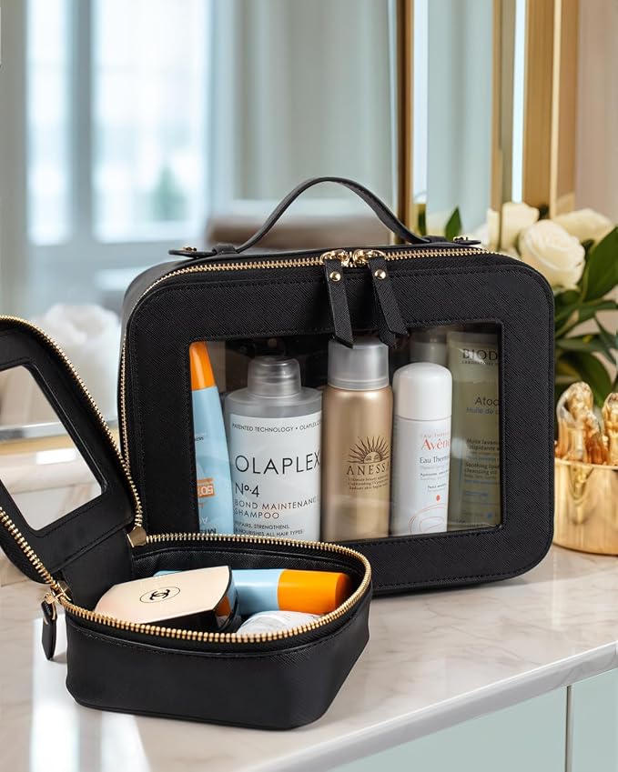 LETGO 2 Pack Clear Travel Toiletry Bag for Women,Large & Mini Waterproof PU TSA Approved Cosmetic Pouches,Portable Beach Vacation Makeup Organizer Set,See Through Skincare Sunscreen Bags for Women - Image 3