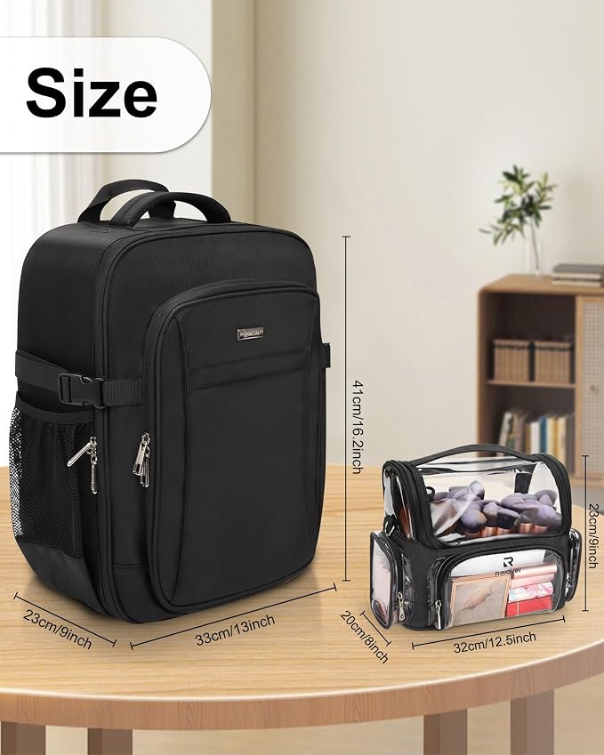Relavel Professional Makeup Case Makeup Backpack and Clear Makeup Brush Case for Makeup Artists, Durable Water-resistant Material, with Shoulder Strap and Adjustable Dividers Black - Image 5
