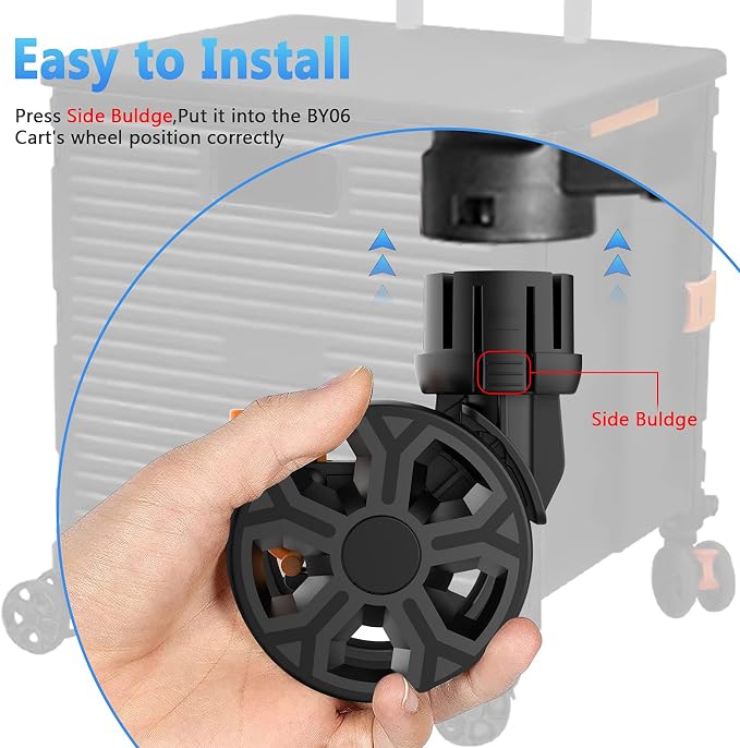 FELICON SELORSS Heavy Duty Rotation Swivel Wheels-Black-4PCS | 360°Rotate Wheel for BY06 BY06S BY06C BY10 BY10WX BY16 Folding Utility Cart Rolling Crate - Image 4