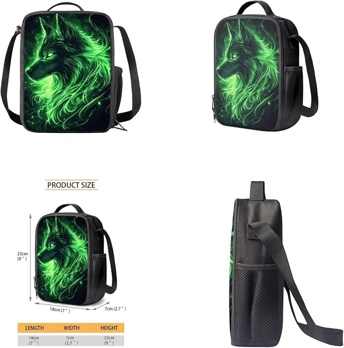 Galaxy Wolf Backpack for Boys Girls Backpack with Lunch Box Water Bottle Carrier and Large Pencil Case 4PCS Set Lightweight Bookbag with Front Pocket for School 17" Sturdy School Bag for Kids - Image 4
