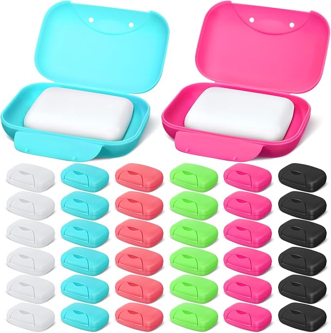 Nuogo 48 Pcs Soap Box Holder Bulk Portable Travel Soap Dish Case Plastic Leakproof Container for Home Bathroom Outdoor Camping Hiking Vacation Gym Shower by Nuogo