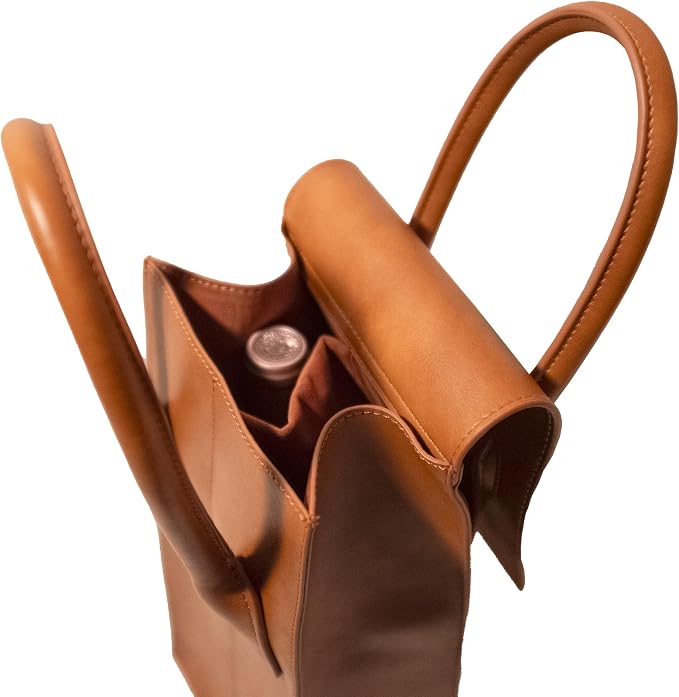 Wine Tote Carrier Bag | 2 Bottle - Vegan Leather, Soft Suede Interior Pouch with Divider - Great for Travel, BYOB, Wine Tastings, Parties, Gifts, Hygge - Image 3