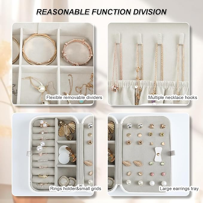 Jewelry Box for Women, Travel Jewelry Organizer Ladies Watch and Jewelry Case Travel Jewelry Case for Necklaces. (White) - Image 3