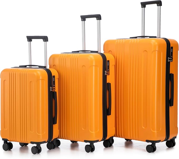 GDFStudio 20/24/28 Inch 3 Piece Luggage Set, ABS Hard Shell Spinner Suitcase with 360° Silent Wheels,TSA Combination Lock, Large Capacity Travel Luggage with Retractable Handle,Carry On,Orange by GDFStudio