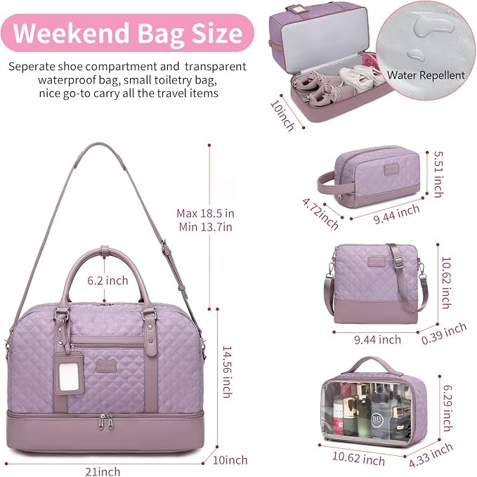 Wogarl 4PCS Weekender Bags for Women Large Overnight Weekend Travel Duffel Carry on Shoulder with Shoe Compartment Canvas Toiletry Bag for Travel Business Gym - Image 6