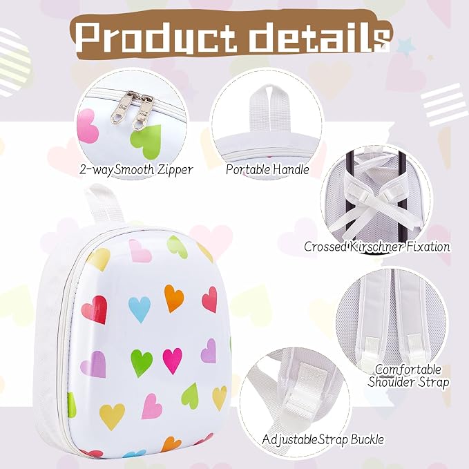 Sanwuta 4 Pcs Kids Luggage Set Back to School Gifts for Girls Boys Carry On Rolling Suitcase Backpack Neck Pillow Travel Set(17 Inch,Heart Style,White) - Image 5
