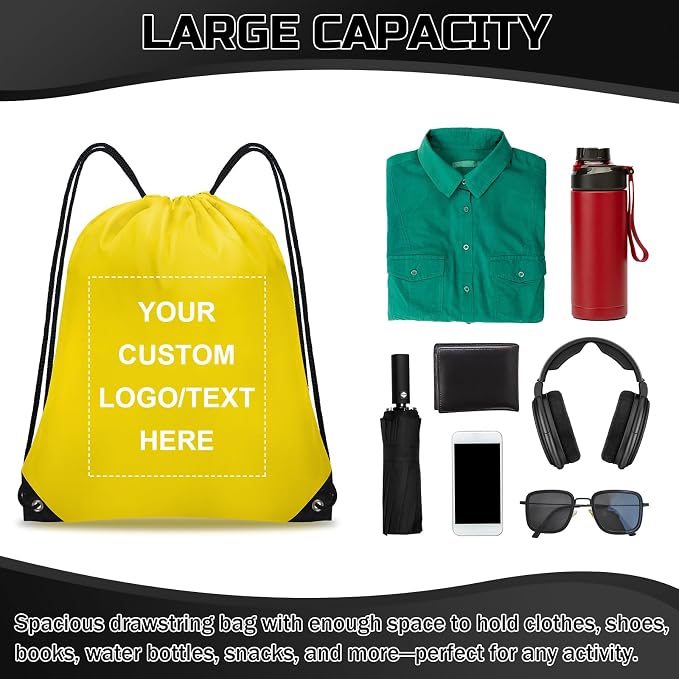 Grneric Custom Drawstring Bags Bulk 10/20/50/100/200 Pack, Promotional Items With Your Logo Personalized String Backpack for Gym, Sport, Travel, Yellow - Image 4