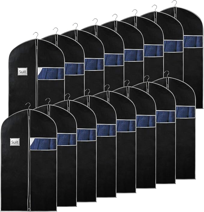 Syeeiex 40"Suit Bag, Set of 16 Garment Bags for Hanging Clothes, Suit Covers Bags for Men or Women, Garment Bags for Storage Suits, Shirts,T-shirts and Jackets on Closet(Black/Grey) by syeeiex