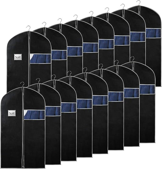 Syeeiex 40"Suit Bag, Set of 16 Garment Bags for Hanging Clothes, Suit Covers Bags for Men or Women, Garment Bags for Storage Suits, Shirts,T-shirts and Jackets on Closet(Black/Grey) by syeeiex